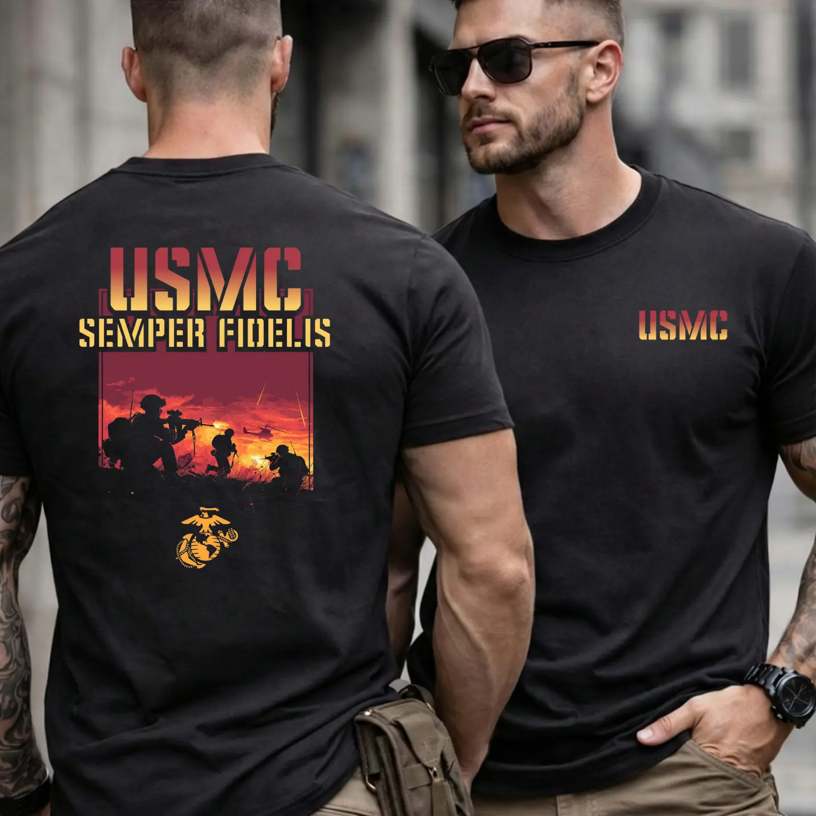 Unisex USMC Battle Graphic Hoodie, Slim Fit Streetwear Apparel in a Soft Lightweight Fabric with High-Quality Print, Menswear, Tops, Sweatshirts, Party