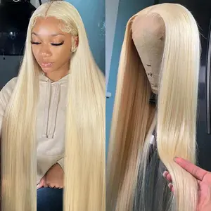 613 13x6 Lace Front Wig Human Hair 180 Density Straight Blonde Lace Front Wigs Human Hair 28 Inch Full & Thick 613 HD Lace Frontal Wig Human Hair Pre Plucked with Baby Hair for Women