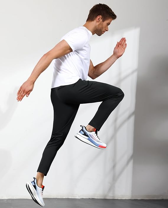 Men's Joggers with Zipper Pockets Lightweight Stretch Sweatpants for Men Big Guy Pants Athletic Workout Running Track Gym Fit Athleisure Outfit for Spring Workout, Running, Jogging, Hiking, Yoga, Golf