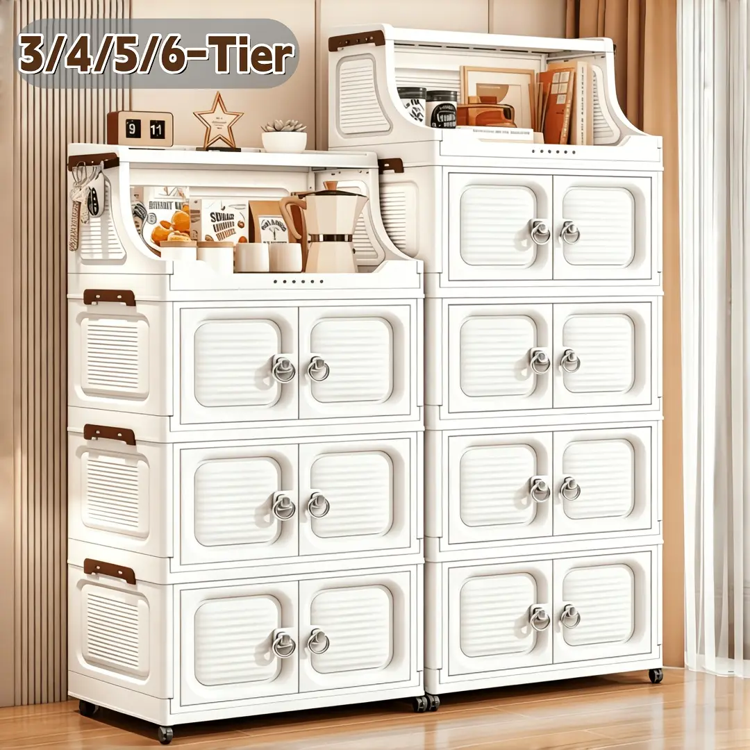 Viral Home Organizer Alert! Open-top stackable multifunctional storage bins, collapsible storage boxes with casters, lidded plastic space-saving organizers with tool-free assembly, ideal for bedroom, living room, office and household clutter storage.