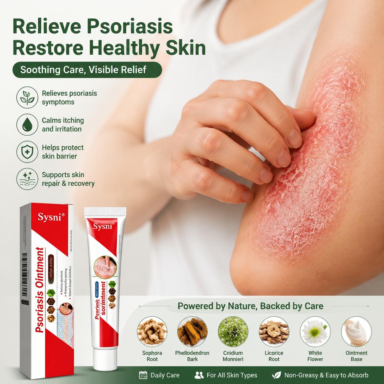 SYSNI Sensitive Skin Soothing Care Cream, Natural Botanical Formula, Helps Soothe Dryness, Itching and Redness, Suitable for Daily Sensitive Skin Care, Scalp Care and Skin Moisturizing Repair, Deep Hydration