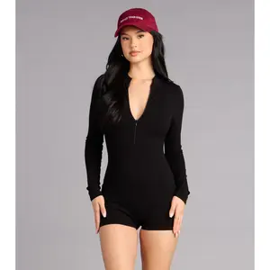 Easy Does It Ribbed Zip Up Romper