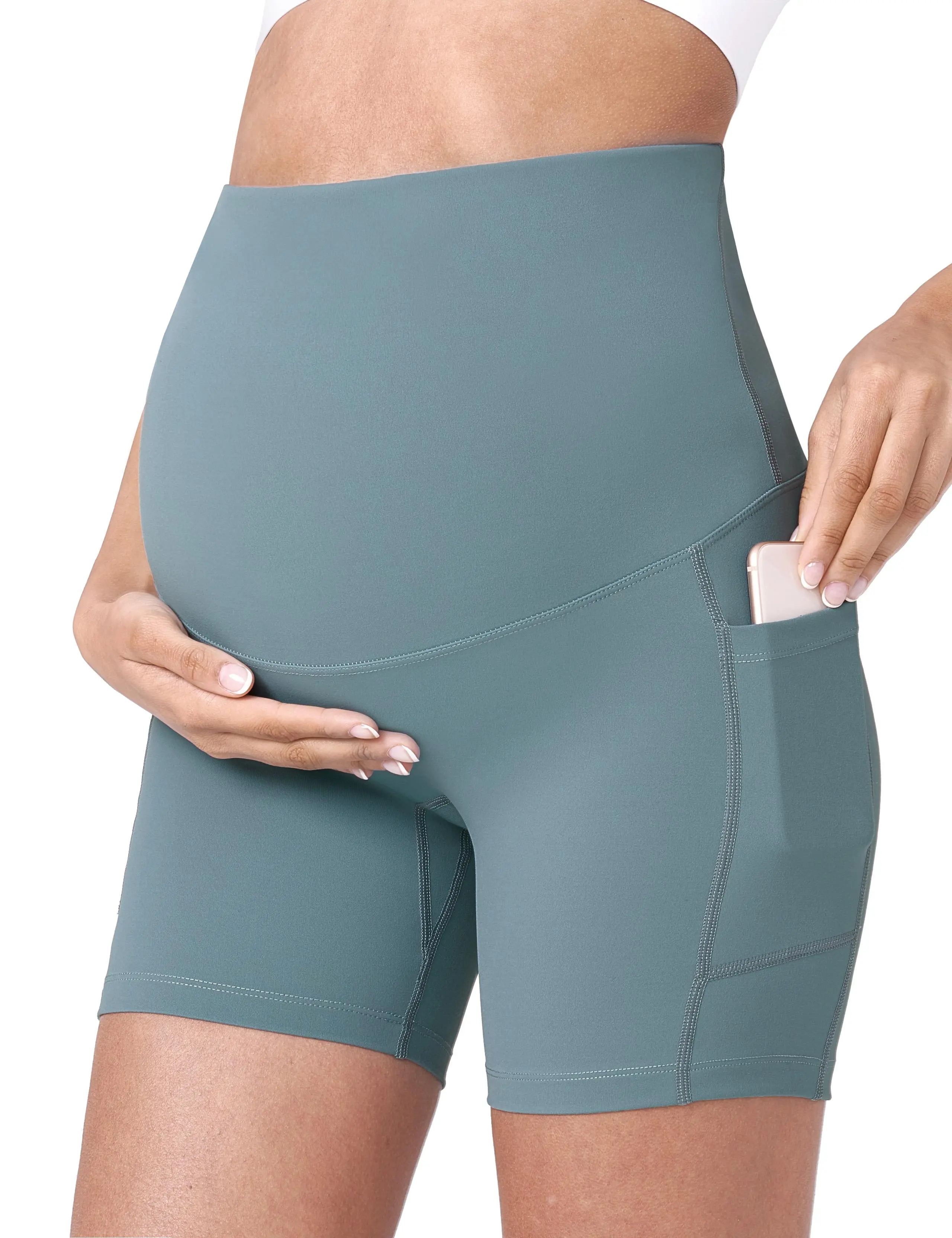 POSHDIVAH Women's Maternity Yoga Shorts Over The Belly Bump Summer Workout Running Active Short Pants with Pockets 5" maternity solid summer clothes cute outfits Summervibes