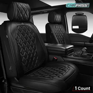 CAR PASS Sporty Rhomb Black Nappa Leather Front Seat Covers Waterproof, Anti-Slip, Airbag Ready, Universal Fit for Most Cars, SUVs & Trucks 1 Count