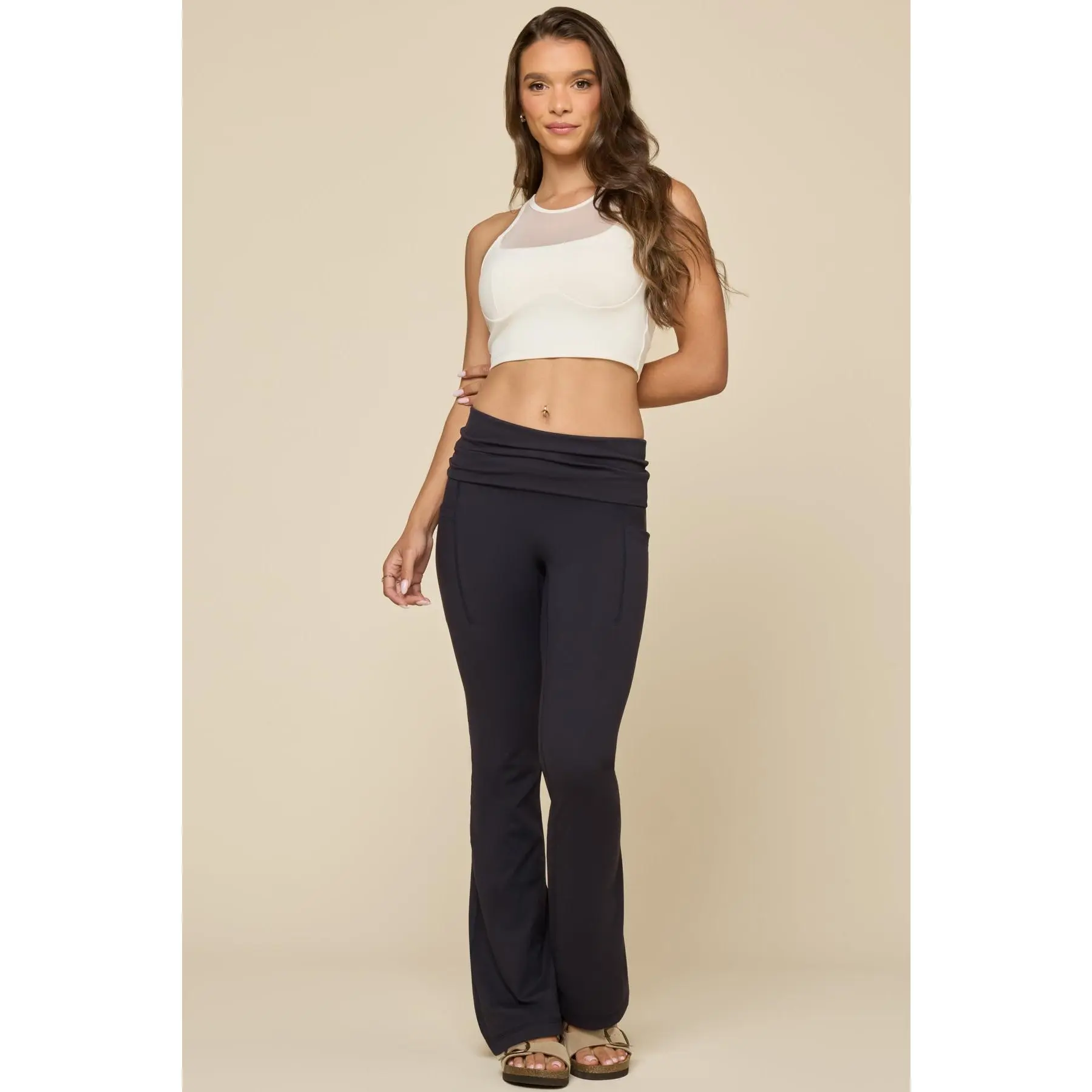 Foldover Flared Legging - Cool Black
