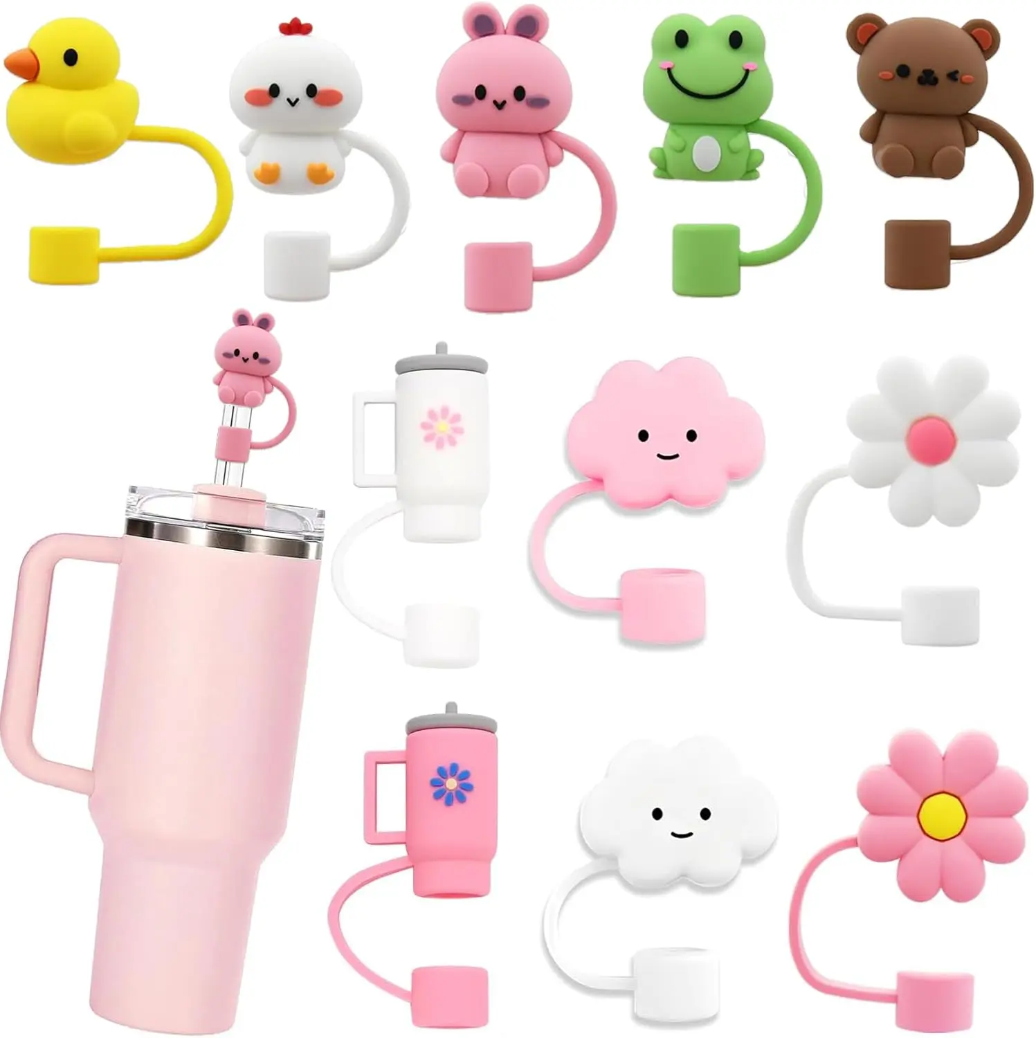 LDKEDKF 11Pcs Straw Cover for Stanley Cup, Silicone Straw Topper for Stanley Cup 30&40Oz with Tumblers, 10Mm 0.4In Lid Accessories (Reusable) LDKEKDF