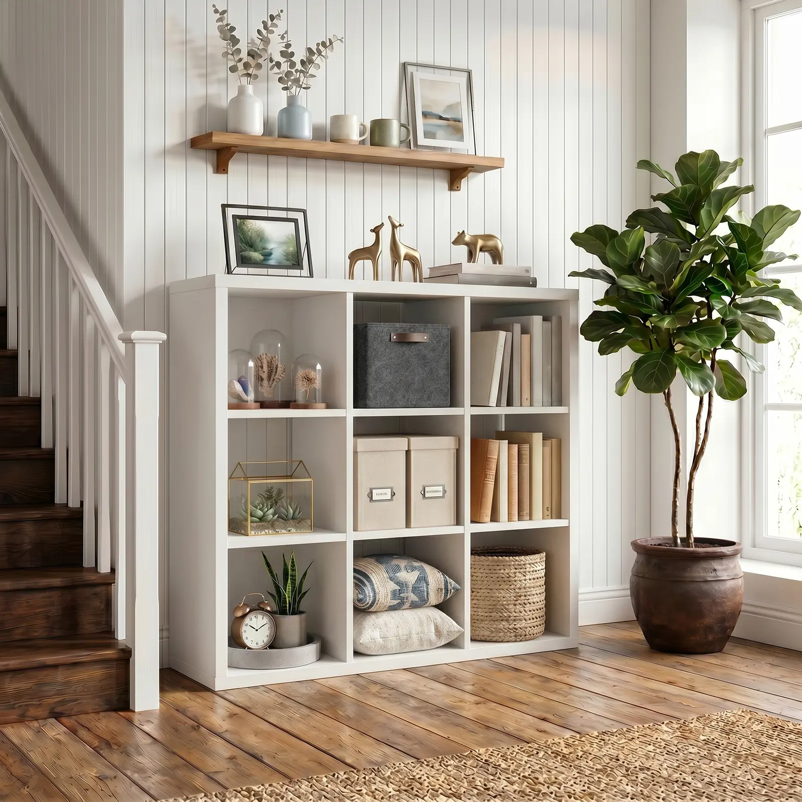 2/3/4/6/8/9 Cube Solid Wood Frame Bookcase, 2026 New Open Back Floor Storage Cabinet with Anti-Tip Kit, Open Wooden Display Shelf for Living Room Bedroom Study, White/Chocolate/Natural Wood Available