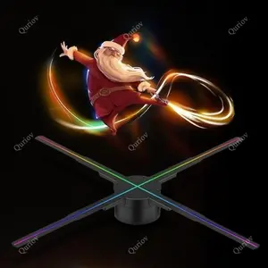 Quriov 3D Holographic Projection Fan, Dual-blade LED Display Projector with 224 RGB Lights, WiFi/APP Control Projector for Advertising, Parties, Commercial, Audio