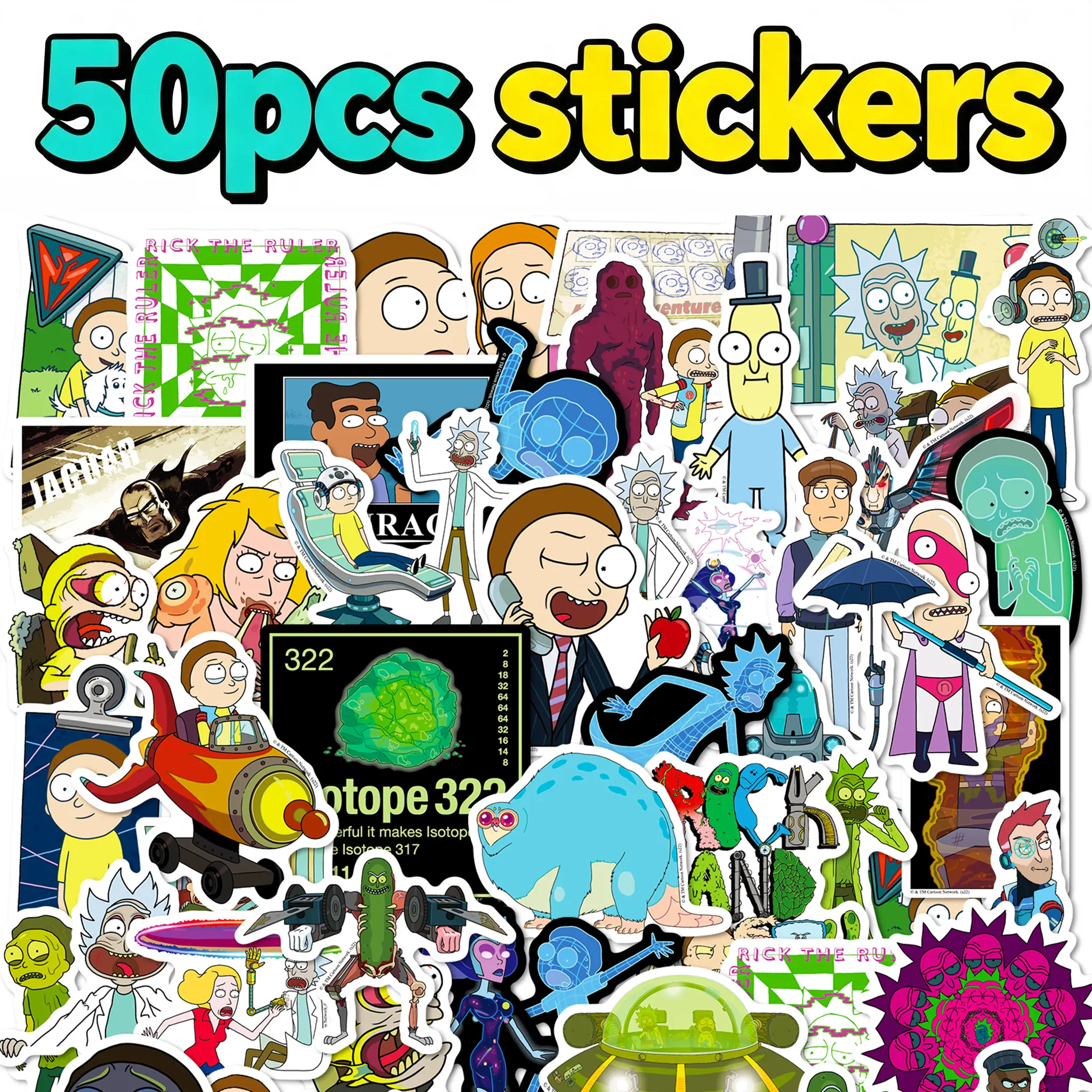 Rick and Morty Classic Cartoon Character Stickers 50Pcs, Funny Sci-Fi Anime Vinyl PVC Waterproof Decals, Cool Aesthetic Graffiti Stickers for Teens Adults, Perfect Novelty Gift for Cartoon Fans Laptop Water Bottle Car Skateboard Decor