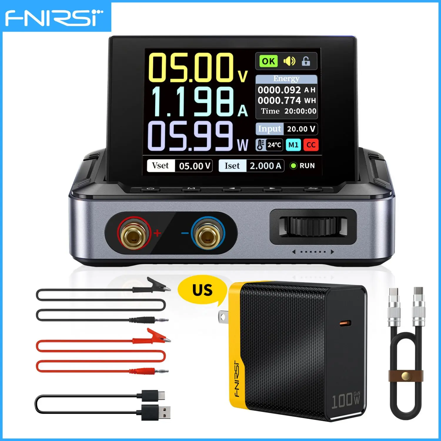 FNIRSI 150W DC Power Supply, Programmable Output with 6 Preset Voltage-Current Settings, 4-Digit IPS Screen, 4mm Banana Plug Compatibility, PC QC Support, Copper Wires, Over-Voltage/Over-Current/Short-Circuit/Over-Temperature Protection