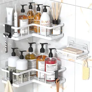 3-Pack Black Wall Mounted Shower Corner Shelves - Punch-Free Bathroom Storage Rack Waterproof Hollow Design for Soap Spray Bottles & Toilet Essentials | Modern Bathroom Organiz