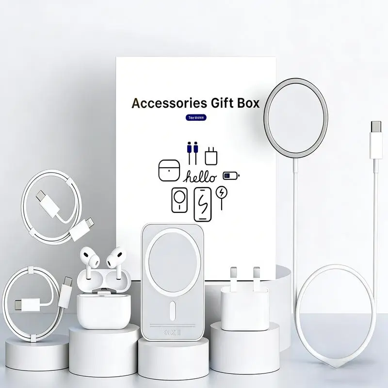 2026Upgraded 6-in-1 Magnetic Charging & Audio Kit– 10,000 mAh Mag Power Bank + Wireless Charger & Type-C & Lightning Cables, Enhanced Magnetic Ring, All-in-One Travel Set for Android & iOS Devices,Essential school set-Back to school season,valentine gifts