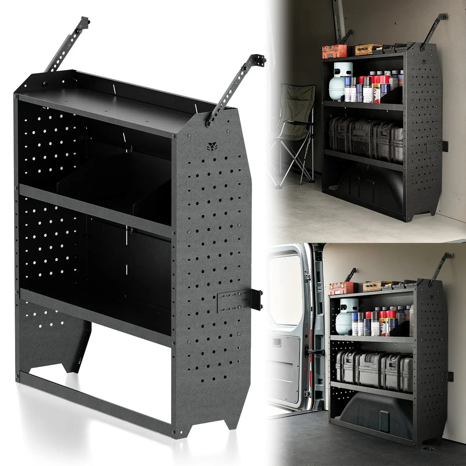 EYOUHZ Heavy-Duty Adjustable Steel Cargo Van Organiser Rack - 42" W x 46.4" H x 13" D, 600 LBS Capacity, Detachable Divs., Adjustable Shelves for Transit, Sprinter, Ram Promaster
