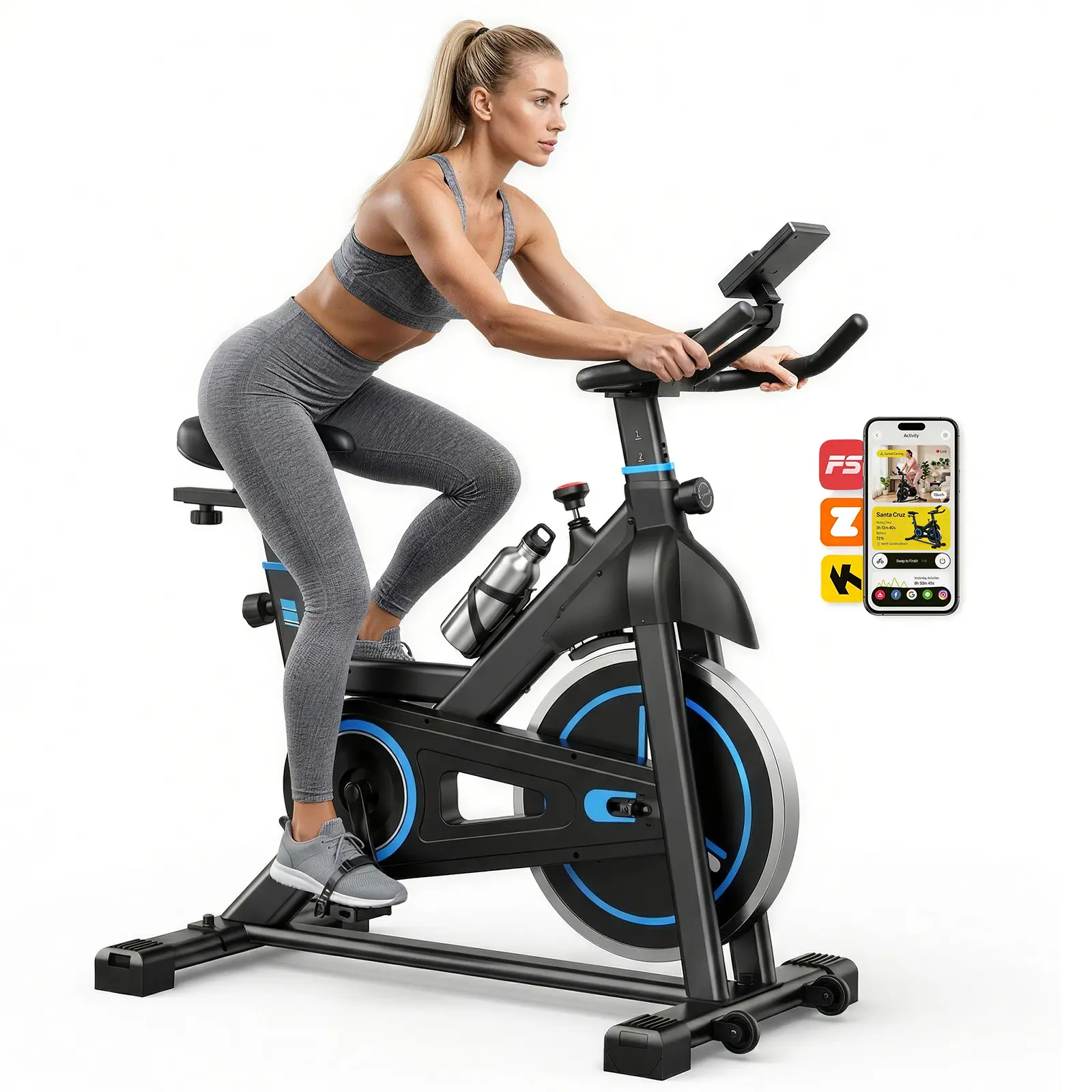 Exercise Bike, With Smart App And Infinite Resistance, 300 LBS Capacity Heavy Duty Steel Frame, Quiet Belt Drive For Indoor Cycling, LCD Display Tracks Speed ​​And Pulse