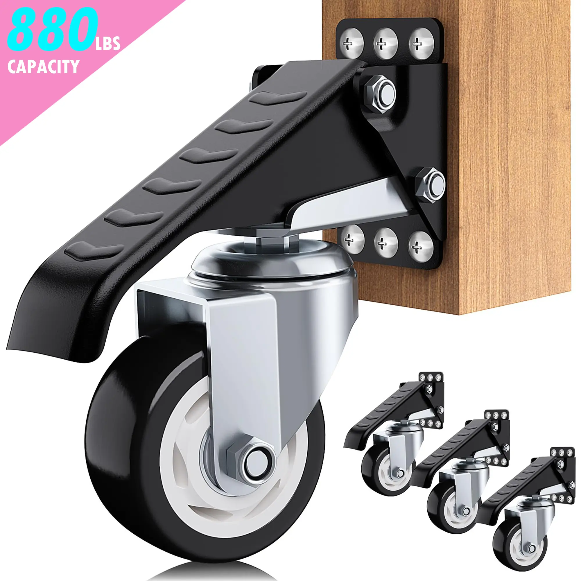 Workbench Casters kit 880 Lbs - Retractable Casters Heavy Duty Bench Caster Wheels Designed for Workbenches Machinery & Tables, 4 Pack