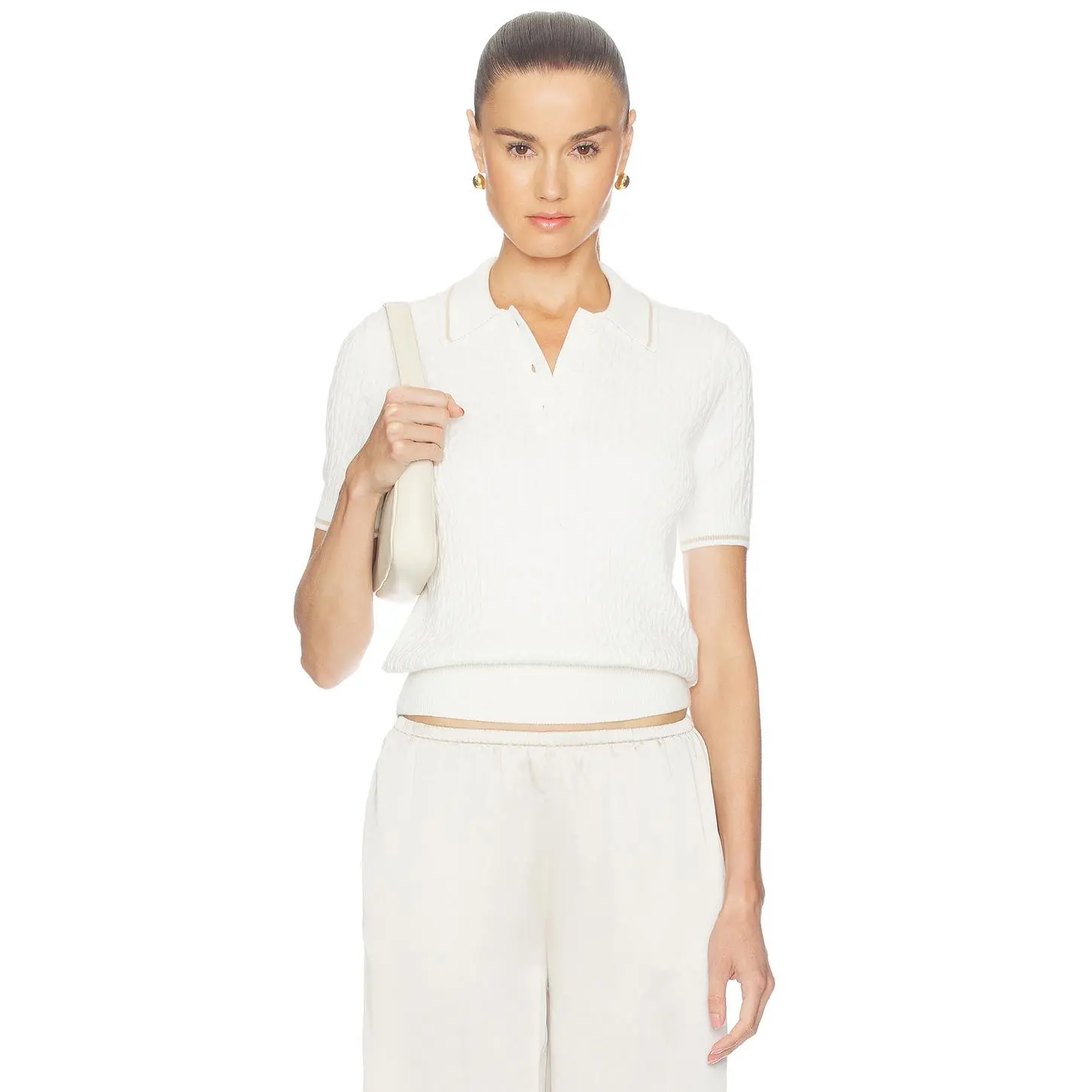 Lacoste Torsades Polo Top in Ivory