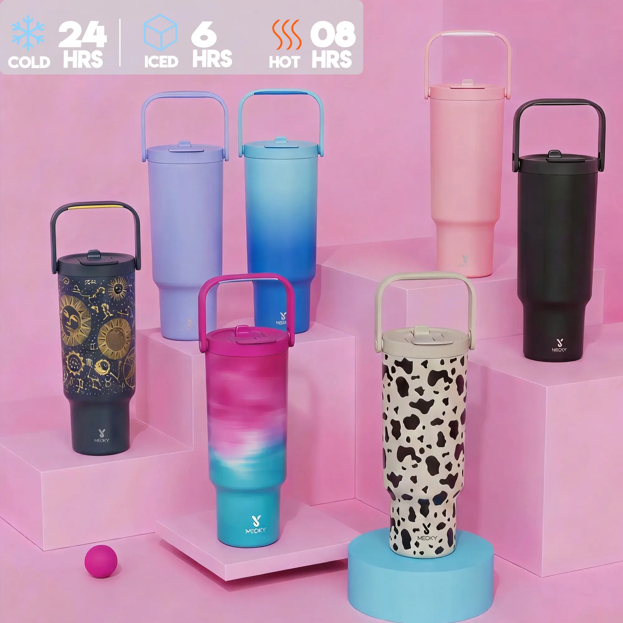【Live Exclusive Deal】MEOKY 32/40/50oz 100% Leak-proof Stainless Steel Handle Thermos Cup, Suitable for Carrying out, two Handles, Drop-resistant，Patterned mugs Solid color mugs，Car Cup，Travel mug，Office mug #backtoschool#backtoschoolseason
