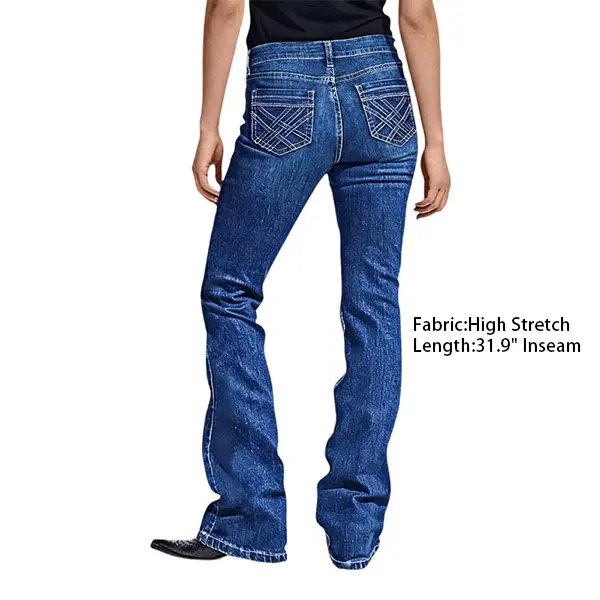 Flamingals Wash Crisscross Decor Mid Rise Bootcut Jeans Womenswear