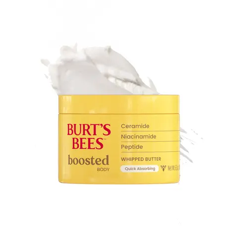 Burt's Bees Boosted Body Whipped Butter | 24-Hour Hydration | Ceramides, Niacinamide & Peptides | Tropical Scent