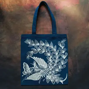 Embroidtale Canvas Bag Hand-Dyed Indigo Batik by the Ethnic Miao (Hmong) Tribe