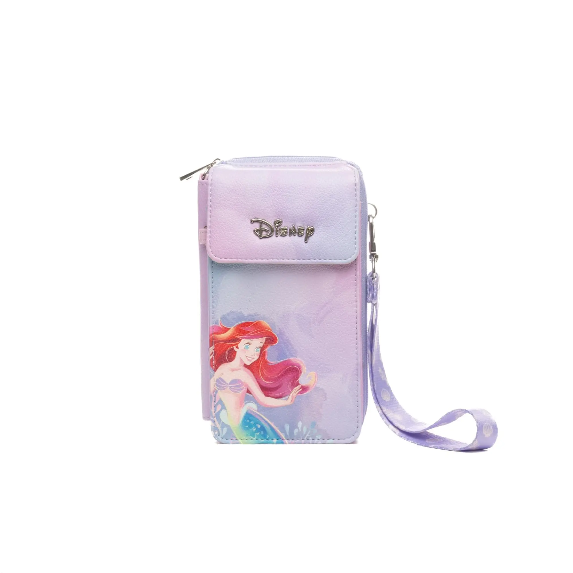 The Little Mermaid Ariel Vegan Leather Wristlet Wallet for Women, Multi-Compartment Design with Adjustable Strap, Removable Strap, Phone Compartment, Crossbody Purse, Cell Phone Compartment