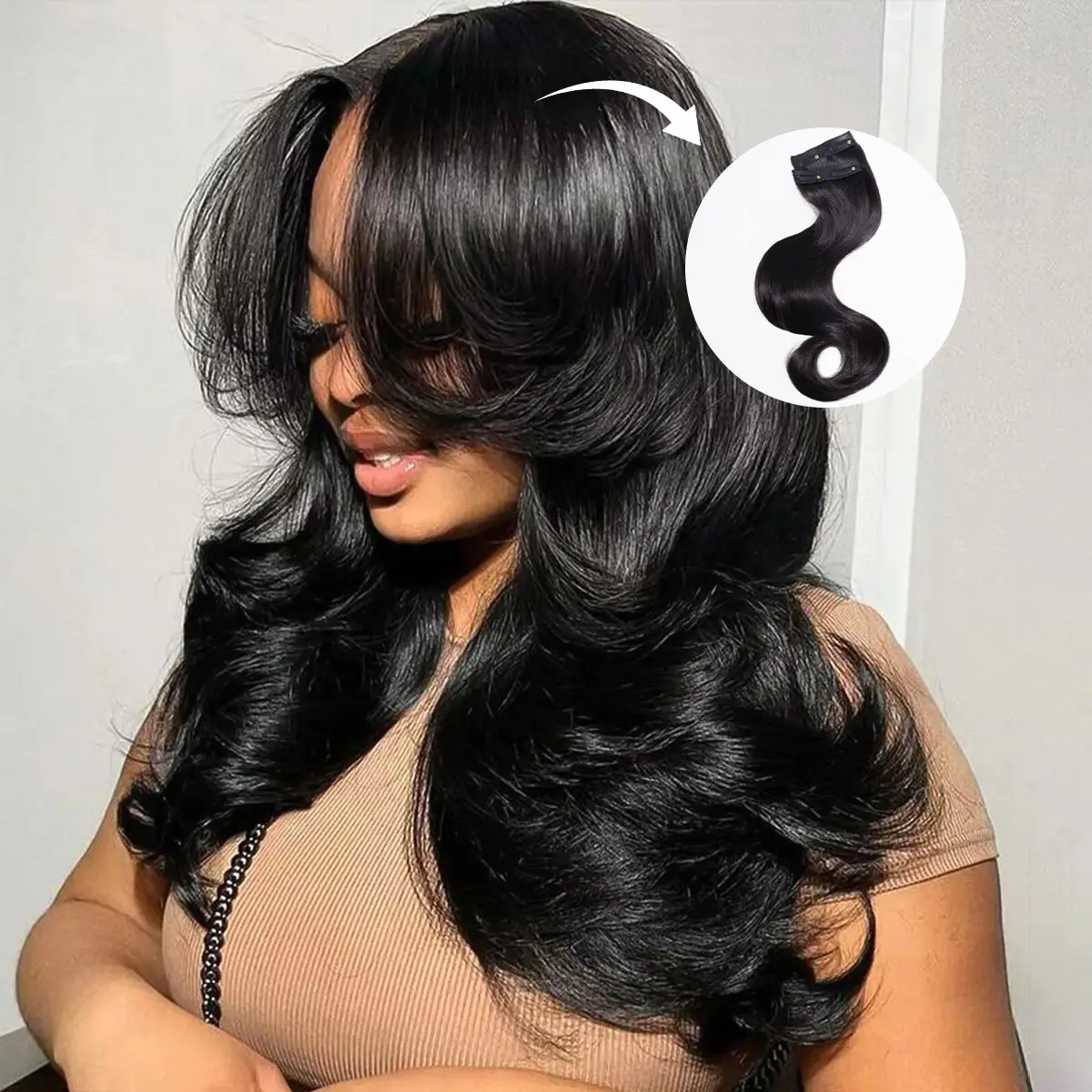 Mscoco Layered Body Wave U Part Human Hair Wig With Clip In Hair Extension Bangs 180% 250% High Density Affordable Highlight U Part Wig Balayage Highlight 1B 22 & Highlight Brown 1B 2 30 U Part Glueless Budget Friendly Summer Wig #DealsForYouDays