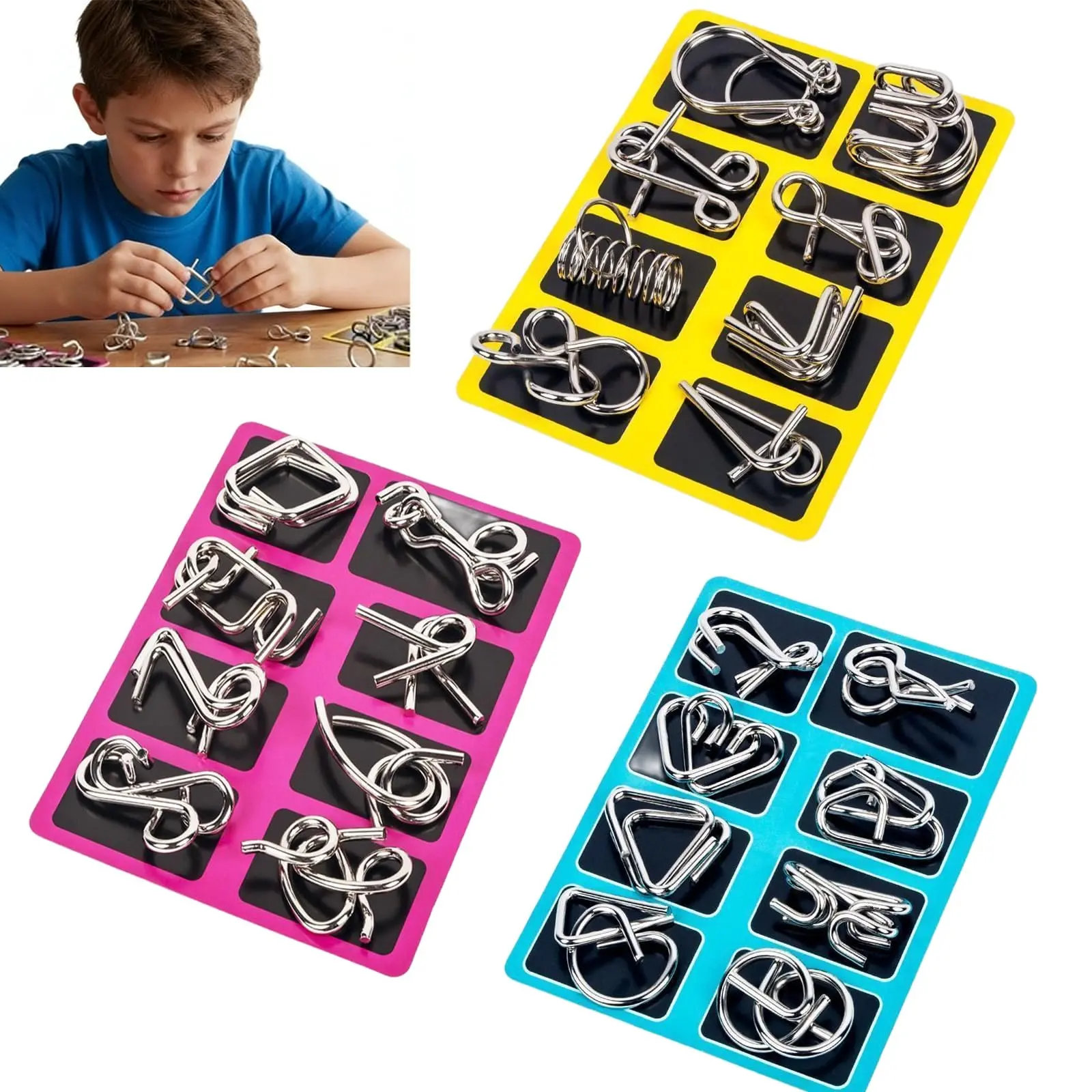 24pairs Montessori Metal Brain Teaser Solving 7.08''×5.9" Adhd Autism Friendly Home Schooling Metal Wire Card Pieces Solution Set For Family Fun Educational Game Brain Exercise