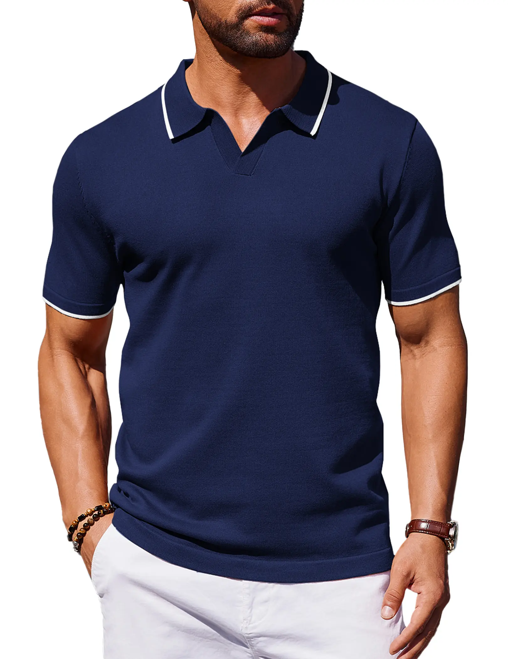 COOFANDY Mens Polo Shirts Short Sleeve Casual Knit Polo Shirt Vintage Golf T Shirts Old Money Tops