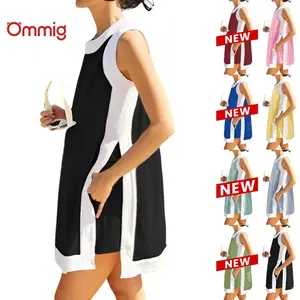 Ommig Women's 2 Piece Sets Casual Color Block Crewneck Short Sleeve Pullover Tops Matching Shorts with Pockets