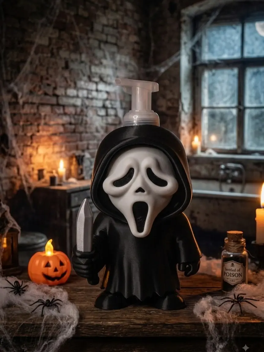 Ghost Slasher Foaming Hand Soap Holder – Spooky Horror Movie Inspired Bathroom Decor – Fits Standard  BBW Foaming Soap Bottles