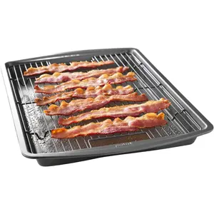 15" x 10.5" Nonstick Carbon Steel Baking Pan & Raised Wire Rack – Pizza Crisper, Crispy Bacon, Multipurpose Cooking Sheet Pan, Cooling Rack, Kitchen Cookware Set, Dishwasher Safe