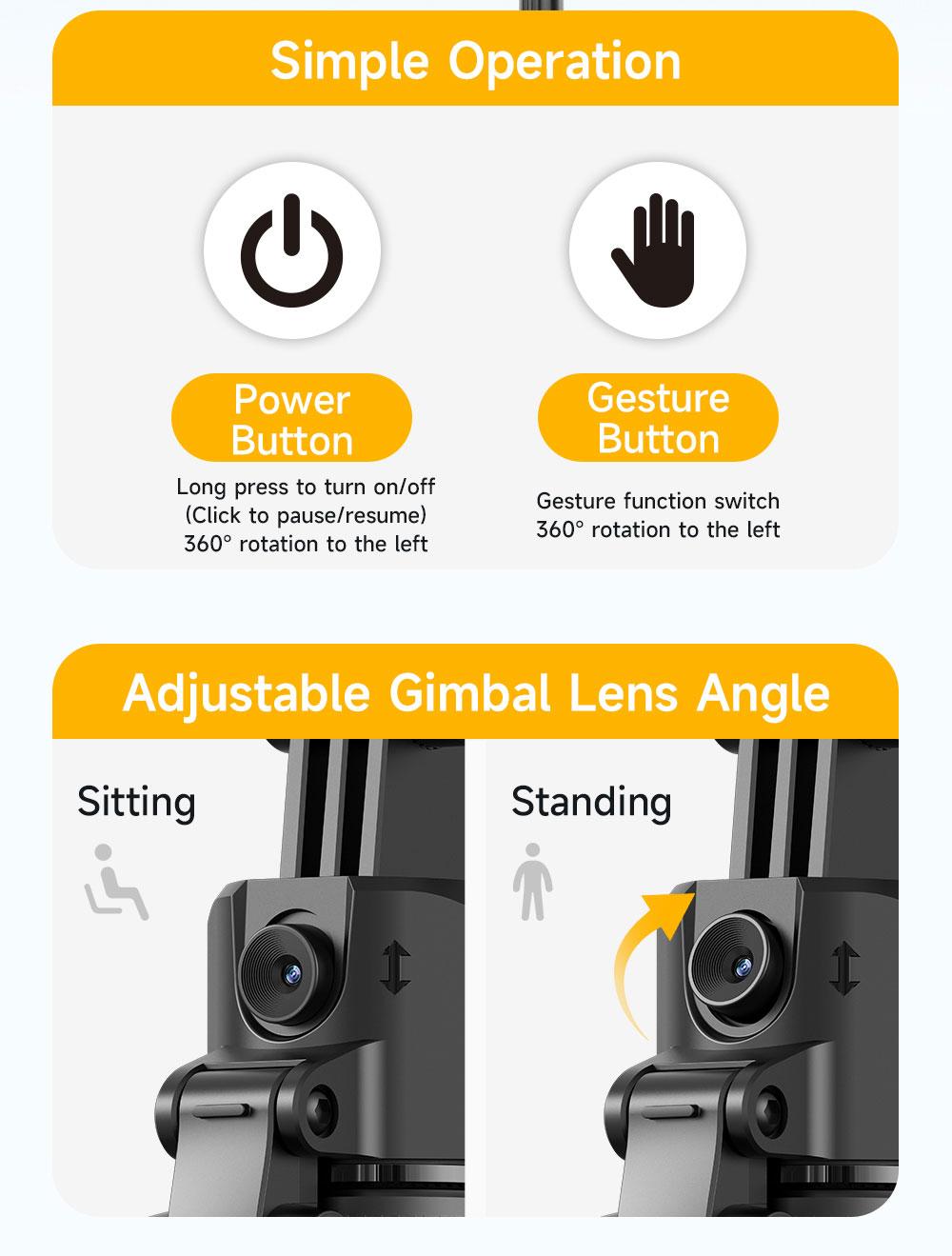 Auto Face Selfie Stick 360° Rotatable Tripod for iPhone One Click Pop Up Gesture Control Handheld Stabilizer Detachable Phone Holder Multifunctional Remote Control 68.9 inches Smartphone Camera Accessories