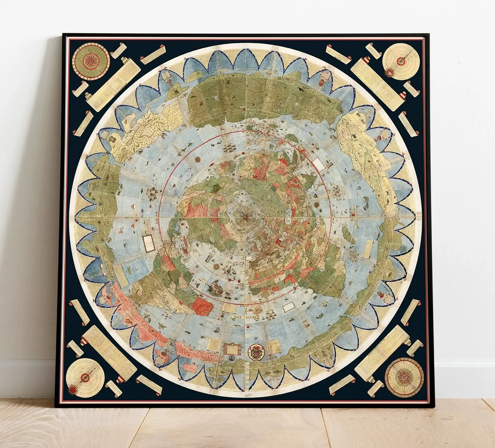 1587 Flat Earth Map Poster of the World Gift Urbano Monte Wall Art Poster Globe Model