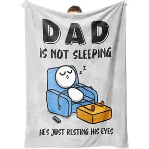 Father Son Blanket Funny Birthday Celebration Gifts for Dad Husband, Dad is Not Sleeping, Dads Gifts from Daughter Son, Super Soft Humorous Careful Flannel Throws Blanket for Couch and Napping, Gray Colorful Design