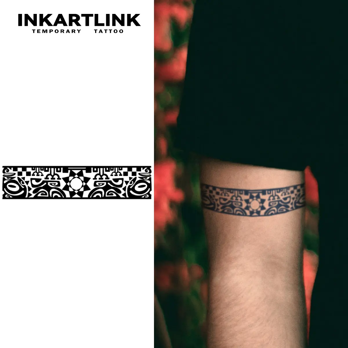 INKARTLINK 2-Sheet Fake Tattoos, Waterproof Polynesian Tribal Tattoo Art Armbands for Men, Maori Totem Geometric Body Stickers for All Skin Types