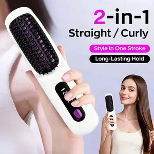 New Portable Wireless Hair Straightener Comb - USB Charging,3-Speed Temperature Control,Negative Ion Technology, Anti-scald,Long-Lasting Luster,LED Display,Lightweight - Perfect for Travel,Includes Comb and Clip
