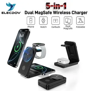 5-in-1 magnetic charging station supports iPhone 12-17/AirWatchPods, Samsungphones/other Android phones (Galaxy S26 and above),Galaxy Watch/Pods Dual-phone fast charging at the same power. Ecdov CE10 features vents, afoldable design