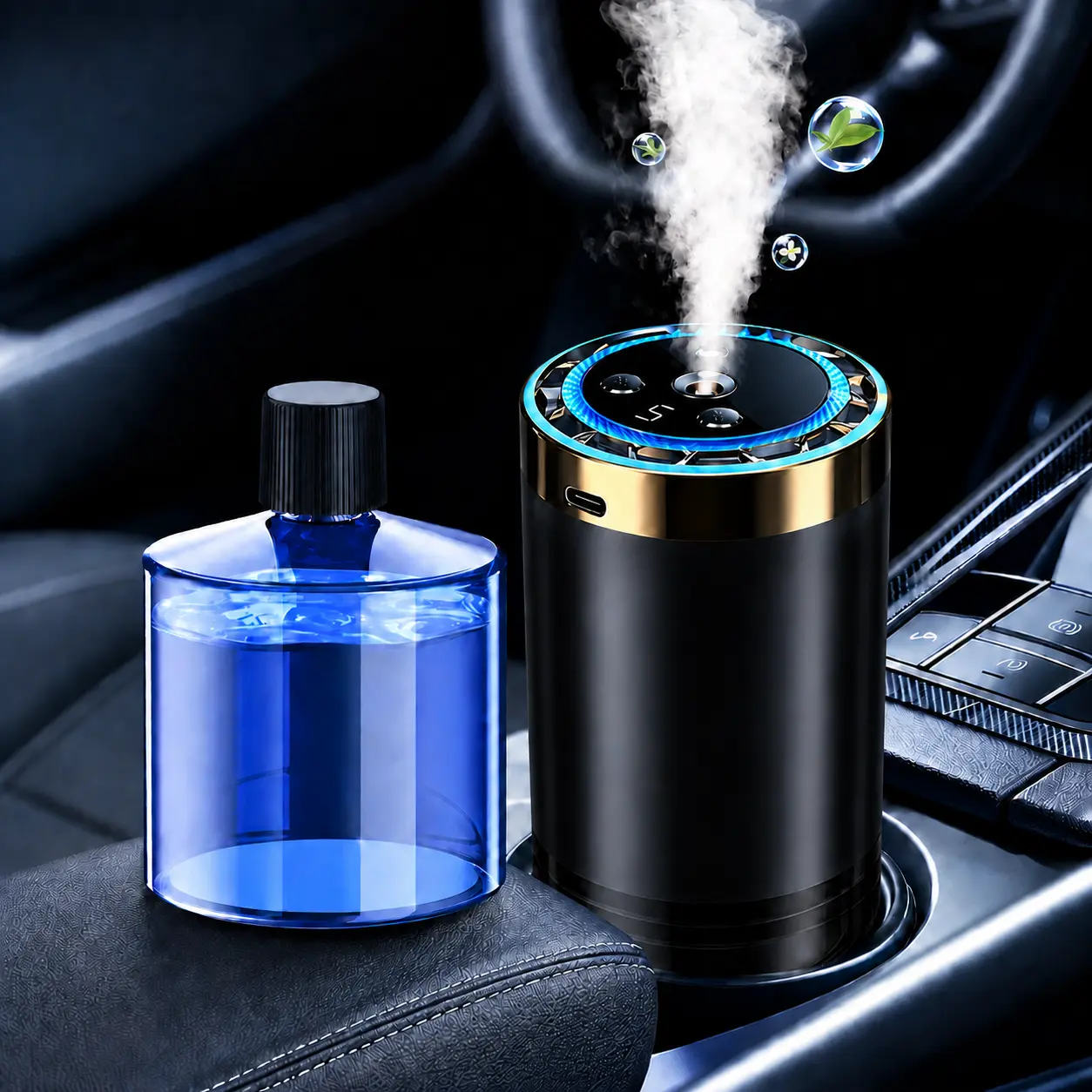 Smart Car Essential Oil Diffuser - Auto-Sensing Automatic Start-Stop Fragrance Spray, 5-Level Fragrance Adjust, Ambient LED Starry Lights, French Perfume-Cologne Scent, Odor Removal, Long-Lasting Freshness, Premium Car Interior Gift