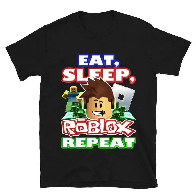 Women's Short-Sleeve Classic Apparel - Eat, Sleep, Roblox Repeat Graphic T-Shirt with Nostalgic Iconic Gaming Artwork, Seamless Clothes