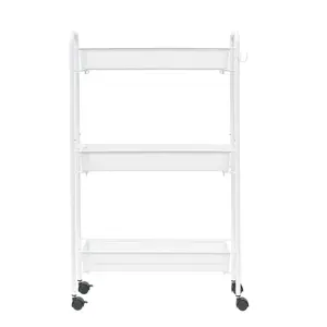 Mainstays Slim 3-Tier Rolling Bathroom Storage Cart with Hooks in White Finish