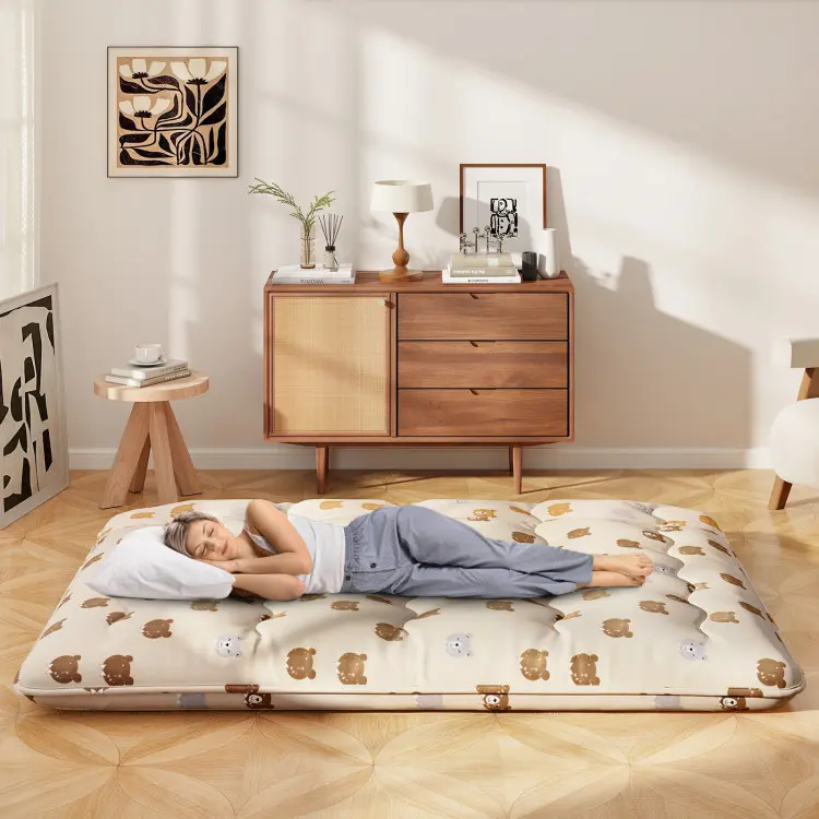 COSTWAY Japanese Floor Mattress, 4 Inch Futon Mattress with Washable Cover & Storage Bag, Foldable Roll up Mattress Tatami Mat, Portable Sleeping Pad for Camping, Dormitory, Twin/Full/Queen/King