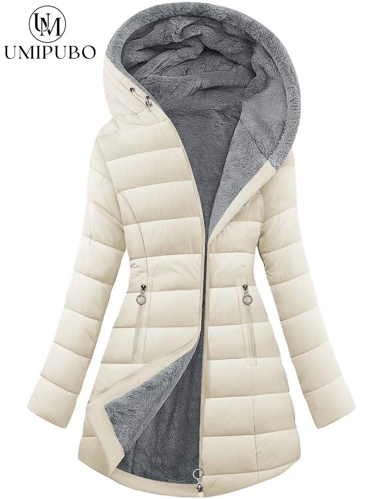 UMIPUBO Women's Winter Windproof Fur Warm Slim Fit Down Jacket - Waterproof Long Ski Coat for Commuting