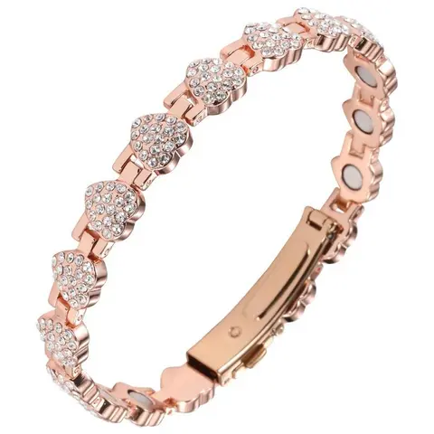 Women's Pure Copper Magnetic Bracelet - 3800 Gauss Ultra Strength Magnets, Sparkling Cubic Zirconia, Adjustable Bejeweled Style Arm Candy with Bling Effect, Daily Wear Jewelry (7.48-9.45 in Wrist Fit)