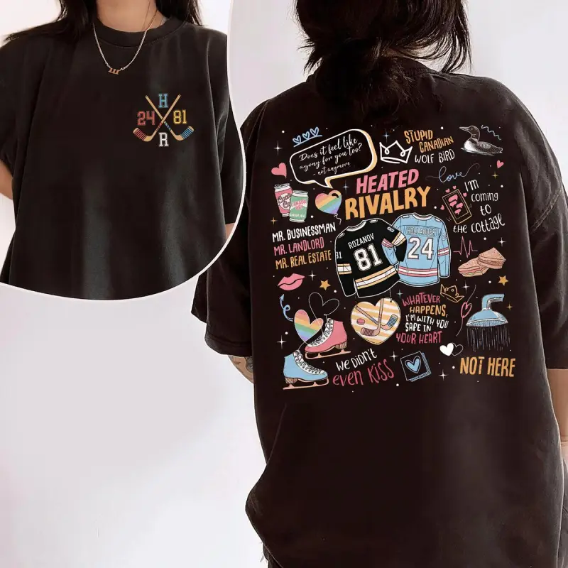 Heated Rivalry Romance Graphic Tee - Soft Breathable Cotton Unisex Sports Top, Relaxed Fit True-to-Size Sweatshirt, Book Lovers Hockey Fan Apparel, Cute Casual Couple Gift, Women's Oversized Option