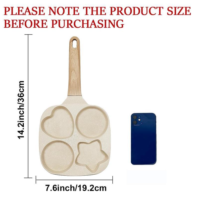Multifunctional Non-stick Egg Frying Pan–4 Holes Skillet with Wooden Handle,Medical Stone Omelette Maker for Pancakes,Burgers,Breakfast&Quick Cooking at HomeNon-stick Beige Cookware-kitchen supplies-Easter St. Patrick’s Day Holiday Gifts Compact