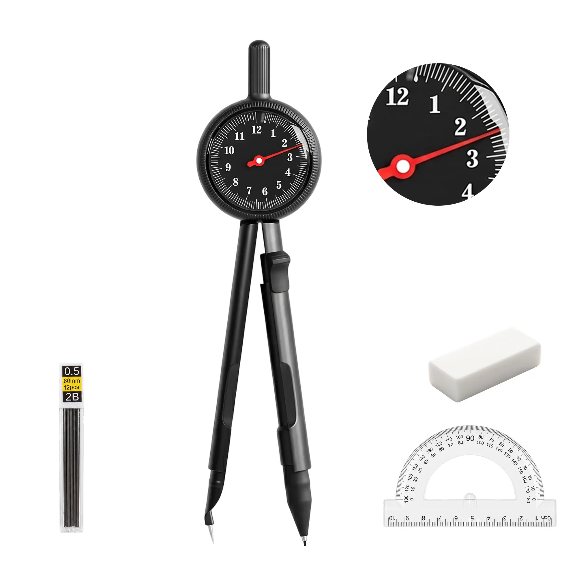【back to school shopping】Leven Precision Geometry Drafting Set - Haul Math Tool, Portable All-in-1 Geometry Drafting Set, 2mm to 120mm Range, Lead Included, Sturdy Tip, Visible Calibrated Dial, Built-in Safety Cap, Automatic Lock Function for School Kids