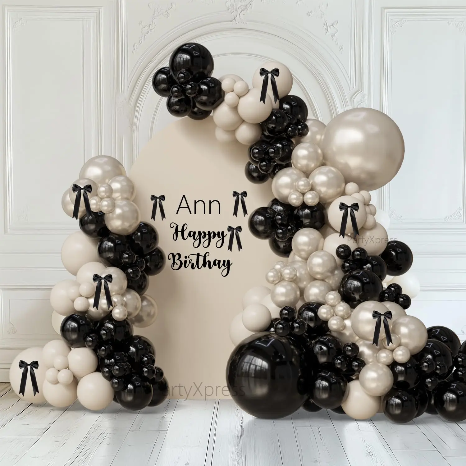Black White Champagne Balloon Arch Kit with Pearl Beige Cream for Wedding Graduation Party Decor