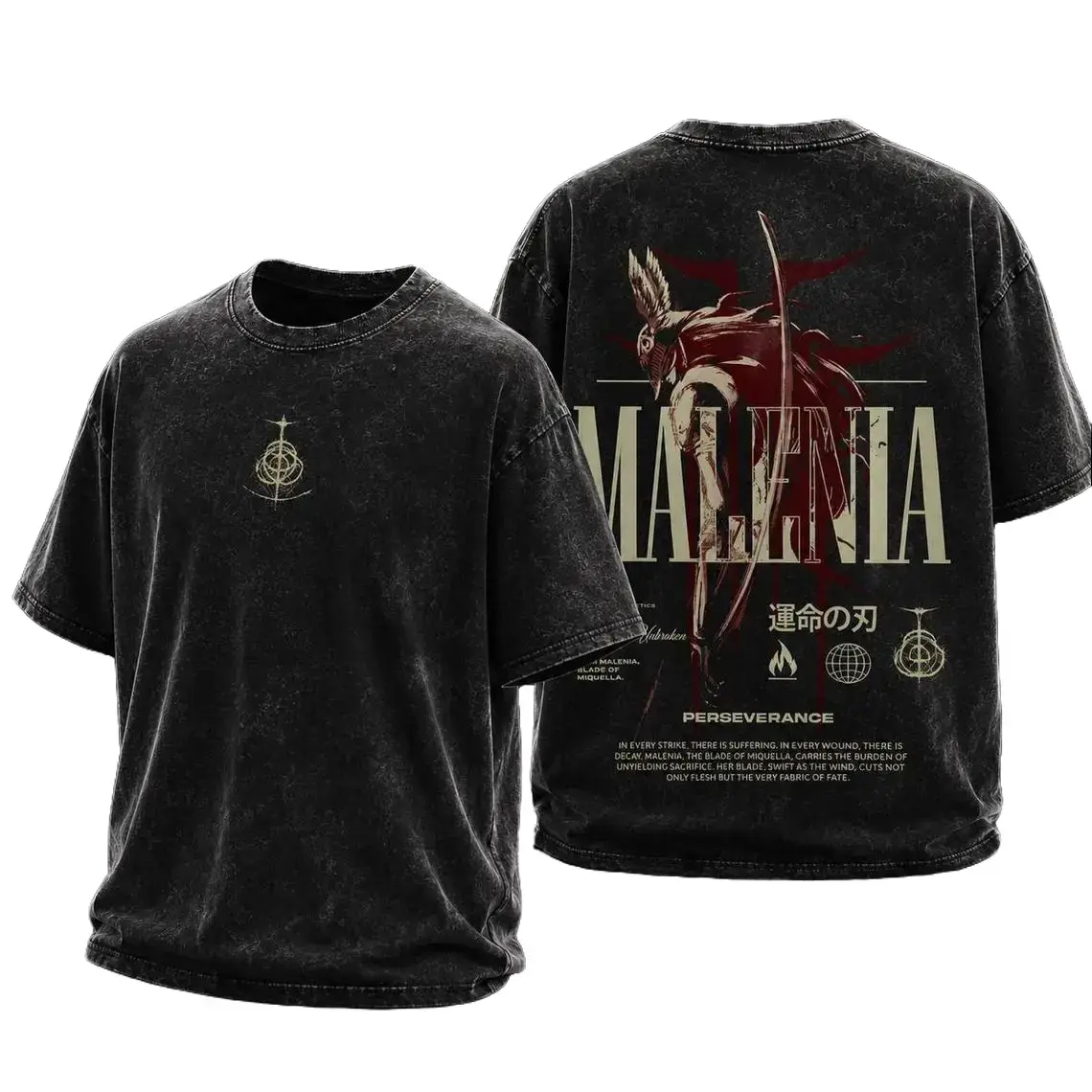 Vintage Wash Elden Ring Malenia Graphic Tee Oversized Streetwear T-Shirt Y2K Grunge Unisex Gaming Merch Mens Womens Unisex