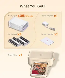 HPRT CP4100 4x6 Photo Printer (Includes 20 Sheets + 1 Ink Cartridge) — Full-Color Dye-Sublimation Wi-Fi Printing, Portable Instant Photo Printer for iPhone/Android, Features AR Video & Fun App Functions, Ideal for Home Use — Beige
