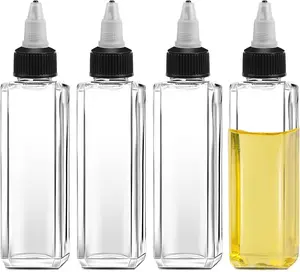Sliverdew 4 Pcs Oil Squeeze Bottles 3.4 OZ Empty Bottles with Twist Top Cap Plastic Liquid Condiment Container Leak-Proof Dispensing Bottles for Oil Soy Sauce Vinegar Syrup Ketchup